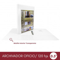 ARCHIVADOR CATALOGO OFICIO 2 AROS 0.5 BLANCO