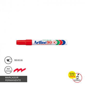 MARCADOR PERMANENTE PUNTA BISELADA 90 COLOR ROJO RECARGABLE