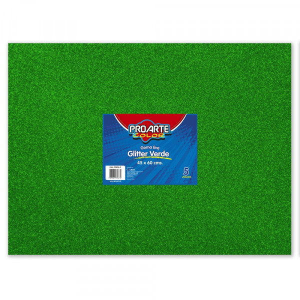 GOMA EVA VERDE GLITTER 45 X 60 CM 5 HOJAS