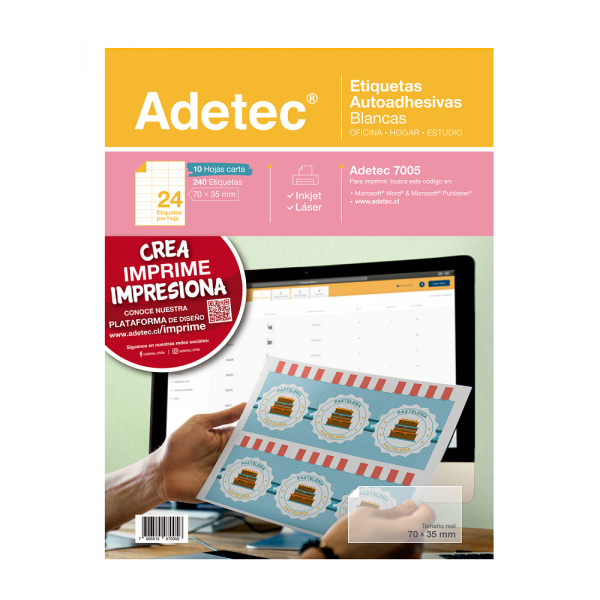 ETIQUETA INKJET/LASER CARTA BLANCA 70X35 MM