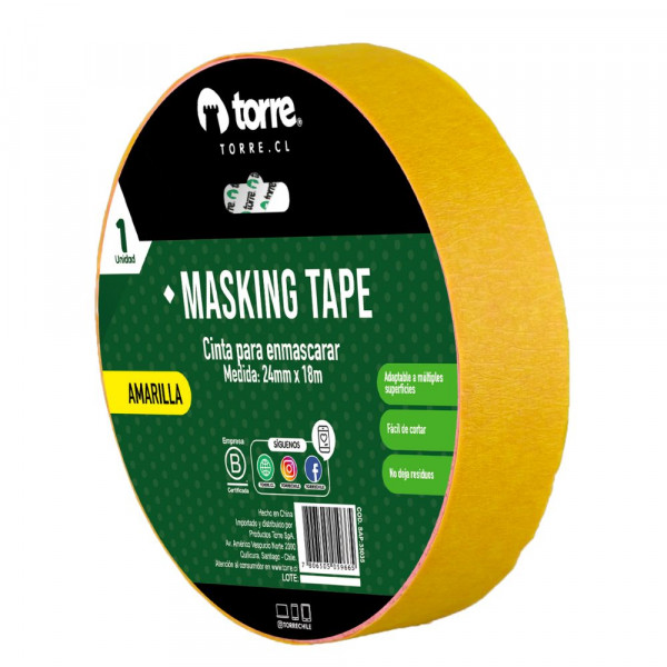 CINTA ADHESIVA MASKING AMARILLA 24 MM X 18 MT