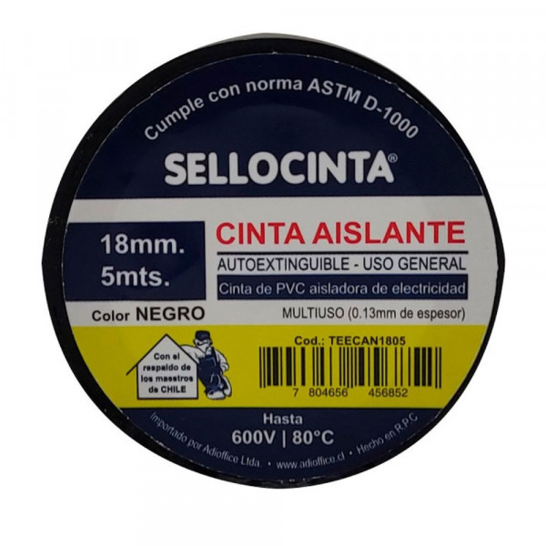 CINTA AISLANTE ELECTRICA NEGRA 18 MM X 5MT