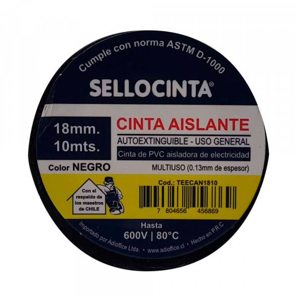 CINTA AISLANTE ELECTRICA NEGRA 18 MM X 10 MT