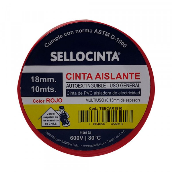 CINTA AISLANTE ELECTRICA ROJA 18 MM X 10 MT