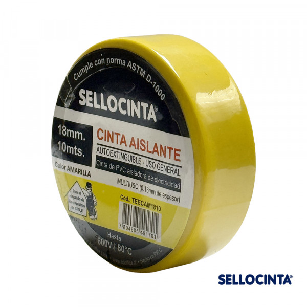 CINTA AISLANTE ELECTRICA AMARILLO 18 MM X 10 MT