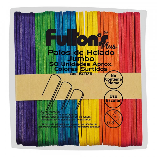 PALOS DE HELADO COLORES SURTIDOS JUMBO 50 UN