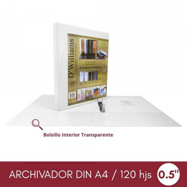 ARCHIVADOR CATALOGO A4 2 AROS 0.5 BLANCO 120 HOJAS