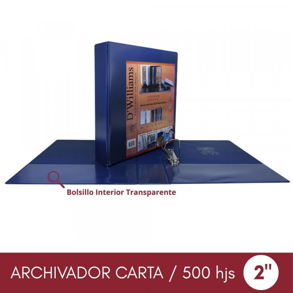 ARCHIVADOR CATALOGO CARTA 2 AROS 2.0 AZUL