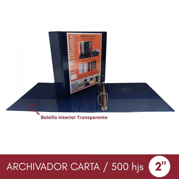 ARCHIVADOR CATALOGO CARTA 3 AROS 2.0 AZUL