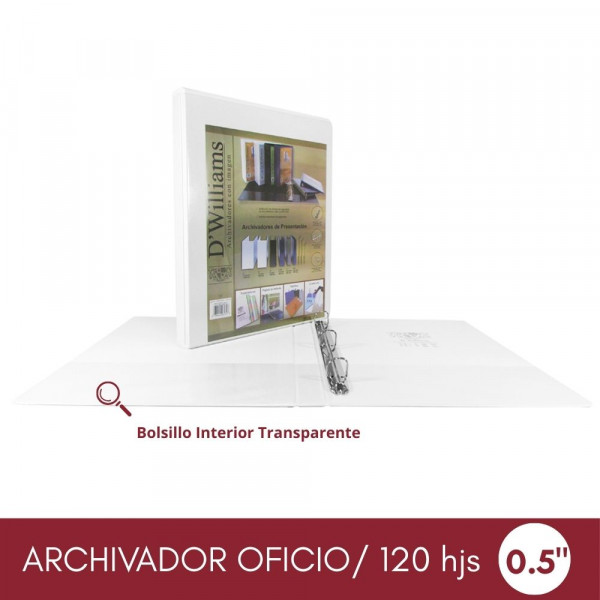 ARCHIVADOR CATALOGO OFICIO 3 AROS 0.5 BLANCO