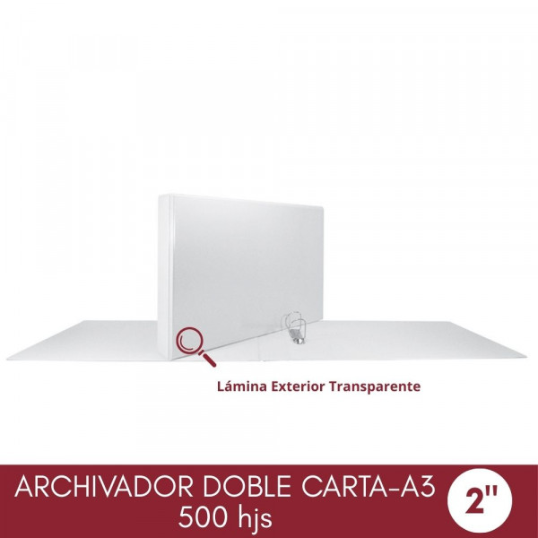 ARCHIVADOR CATALOGO DOBLE CARTA 2 AROS 2.0 BLANCO