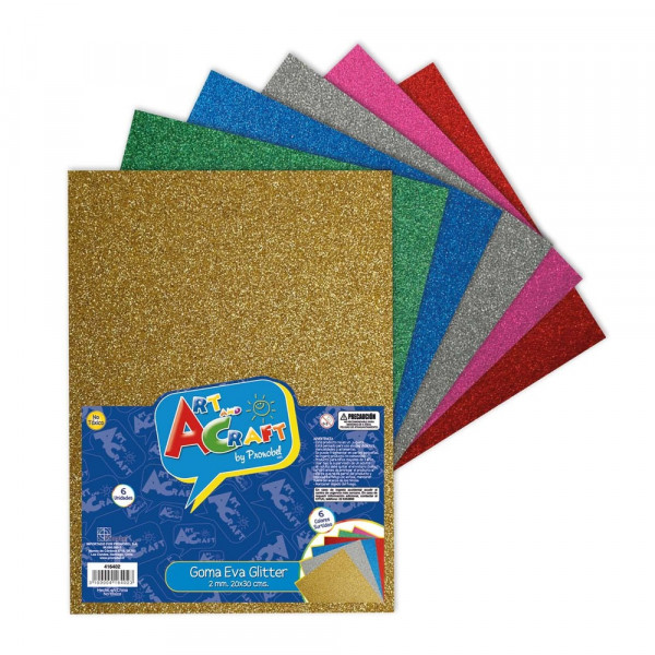 GOMA EVA GLITTER 20X30 CM 6 HOJAS 6 COLORES