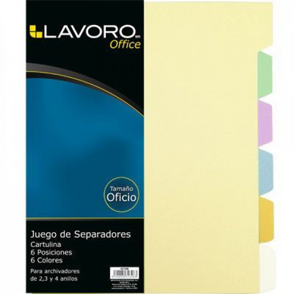 SEPARADOR OFICIO CARTULINA 6 DIVISIONES 6 COLORES