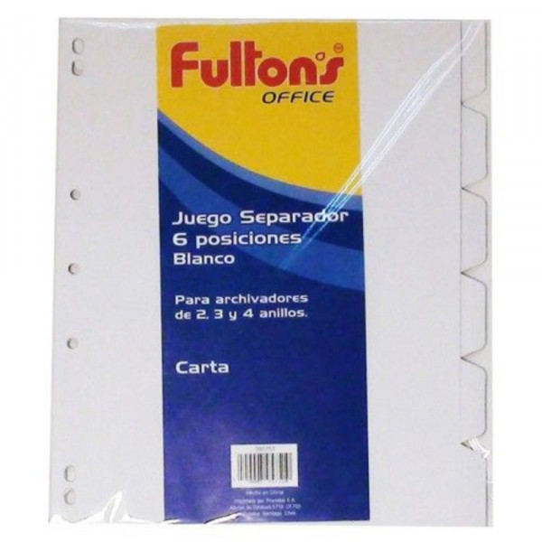 SEPARADOR CARTA 6 POSICIONES CARTULINA BLANCO